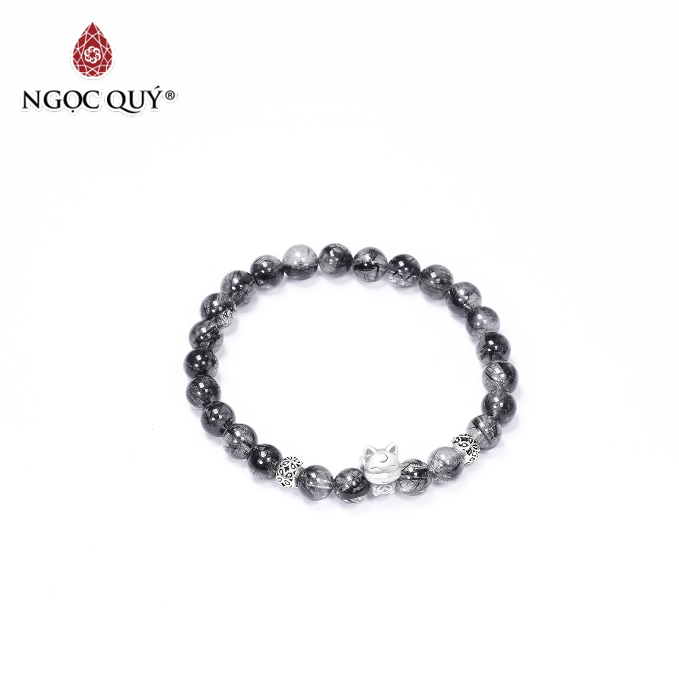[HCM]Vòng tay đá thạch anh tóc đen phối hồ ly 9 đuôi 7mm mệnh thủy mộc - Ngọc Quý Gemstones