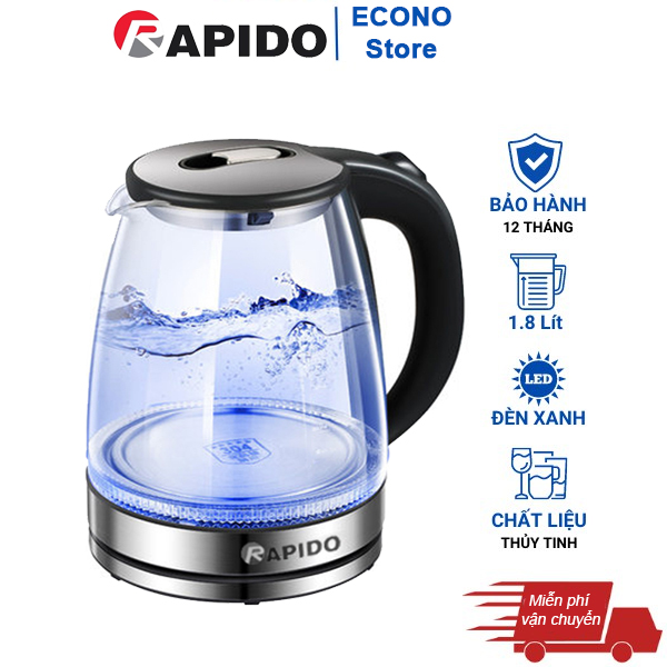Ấm đun nước siêu tốc xiaomi,bình đun nước midea,do gia dung dien may xanh,am dun nuoc sieu toc-bình siêu tốc có đèn led chính hãng rapido 1.8l công suất lớn, 24 dụng cụ nhà bếp thông minh các mẹ nhất định phải sở hữu