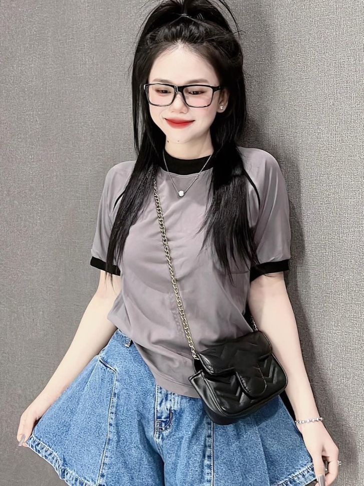 Áo thun nữ dáng ôm nhẹ babytee một sọc trước ( mã một sọc viền 787 )