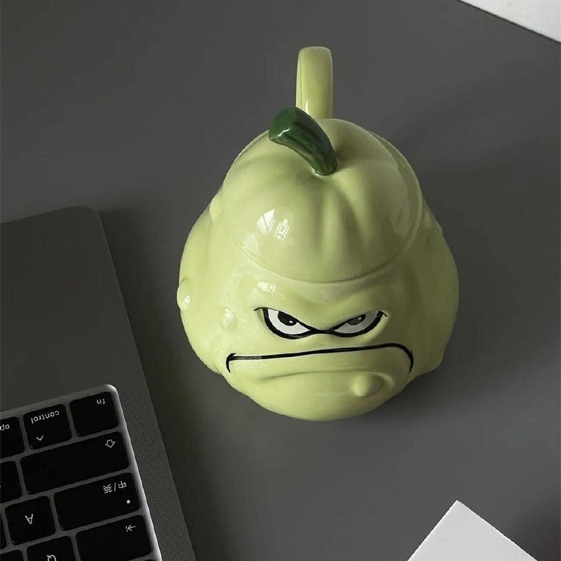 Cốc Uống Nước Hình Quả Dưa Mặt Quạo Giận Dữ 400ml - Cốc Sứ Quả Bí Ngô Plan Wars Zombie