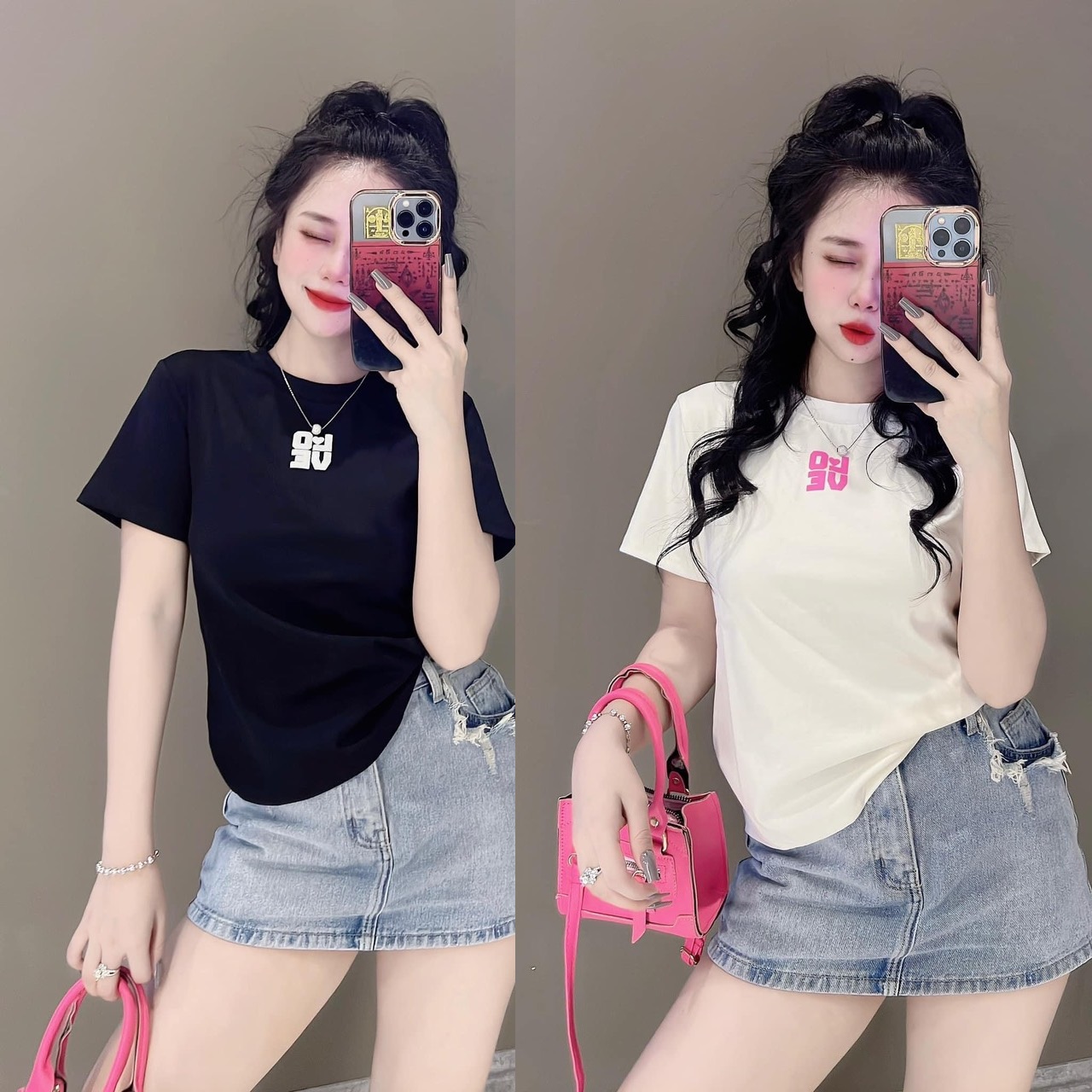 Áo thun nữ dáng ôm phối chữ nổi phom dài ( Mã chữ Love nhỏ dưới 55kg )
