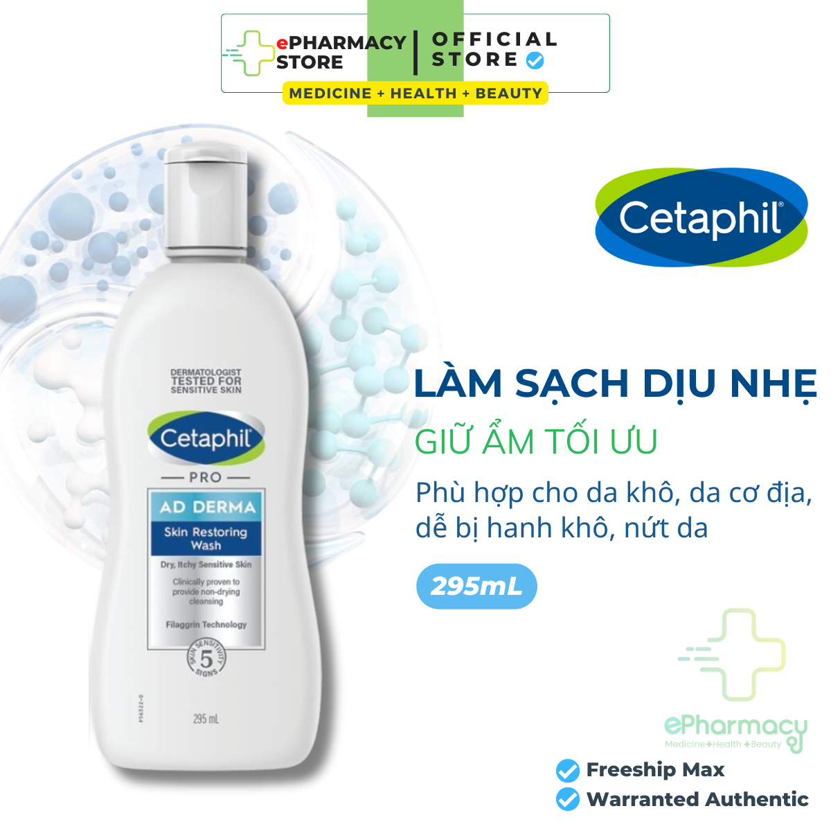 Cetaphil Pro Ad Derma Wash - Sữa tắm Cetaphil dành cho da cơ địa khô 295ml