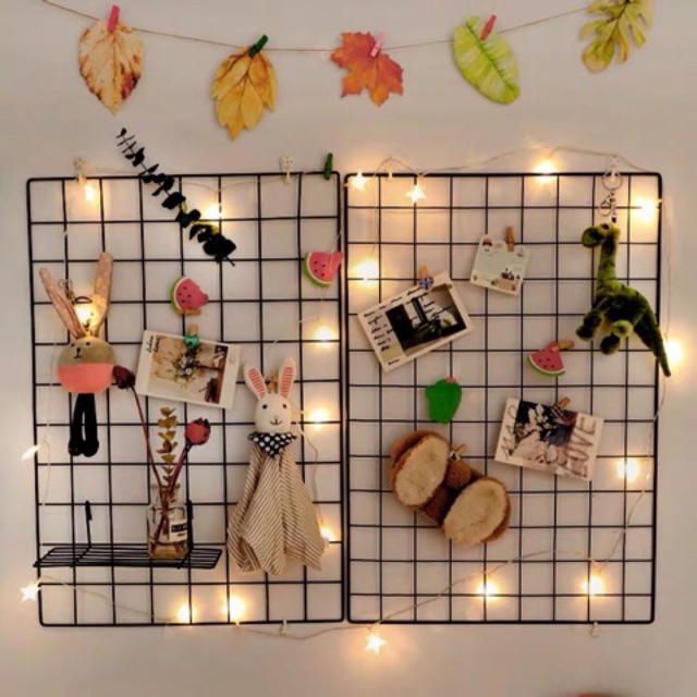 [Combo] 2 Khung SắT Lưới 35.45Cm,1 Thanh Để Đồ Trang Trí, 10 Kẹp Gỗ Và 2M Dây Thừng