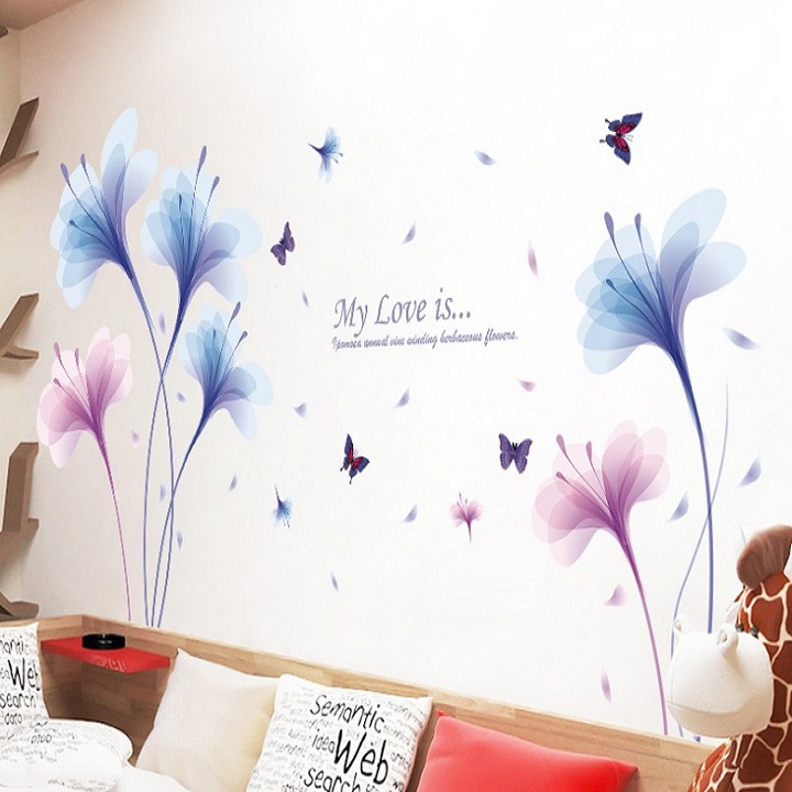 Decal dán tường Hoa cánh mỏng xanh
