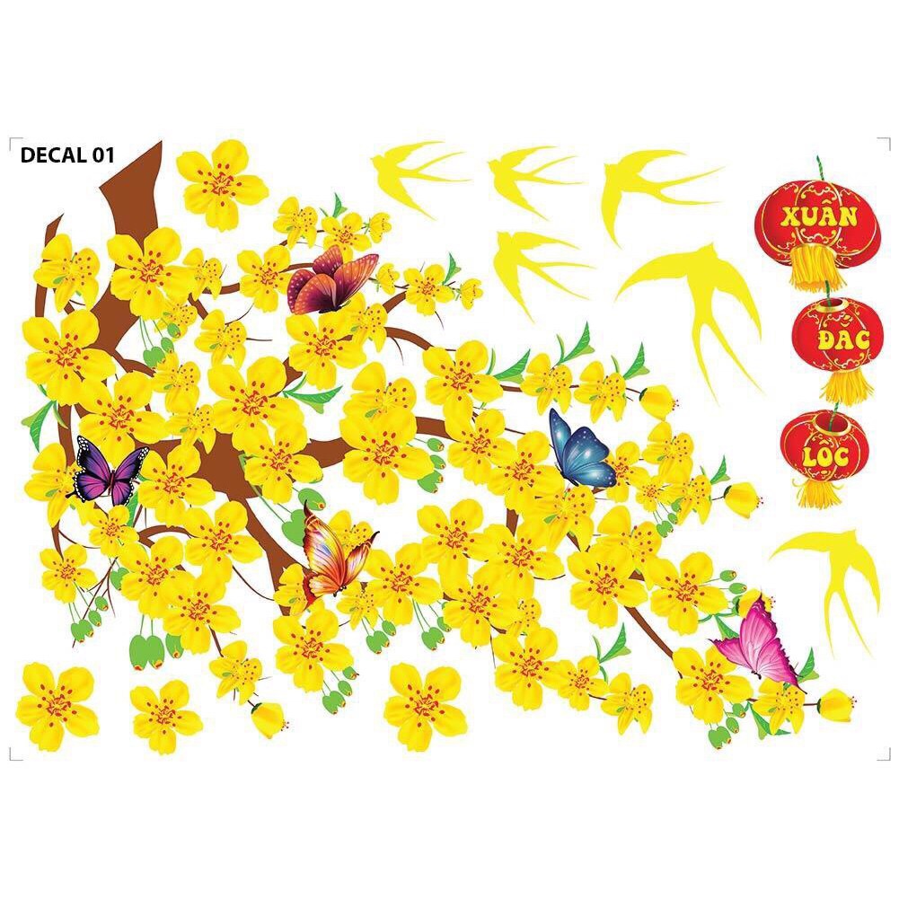 [HCM]Decal tết 4D nổi  2024 mai vàng khoe sắc