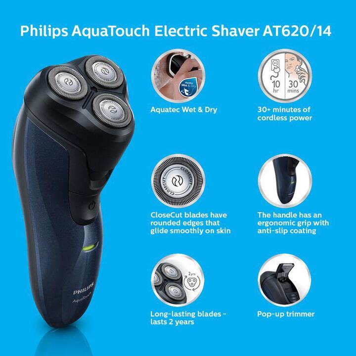 Máy cạo râu cao cấp Philips AT620 Lưới cắt CloseCut và có đầu tỉa tóc mai và ria mép