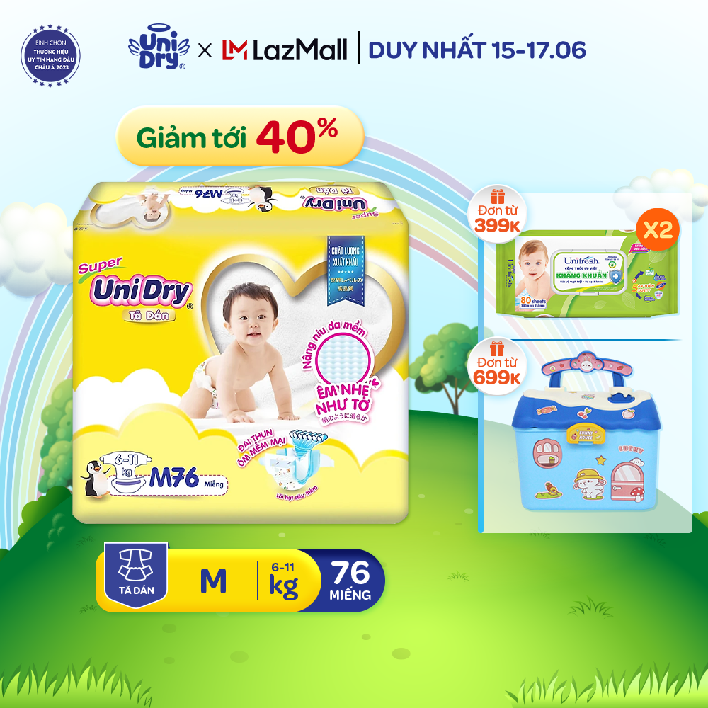 [GIẢM TỚI 40% - HỎA TỐC]  Tã dán UniDry Siêu khô thoáng size S48/M42/XL34/M76/L68