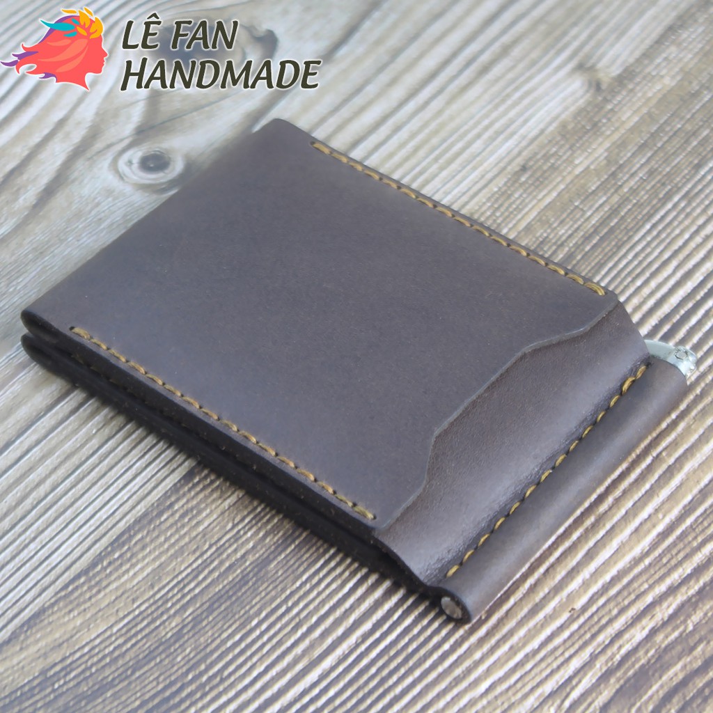 Ví kẹp da bò handmade, thiết kế đơn giản, chắc chắn