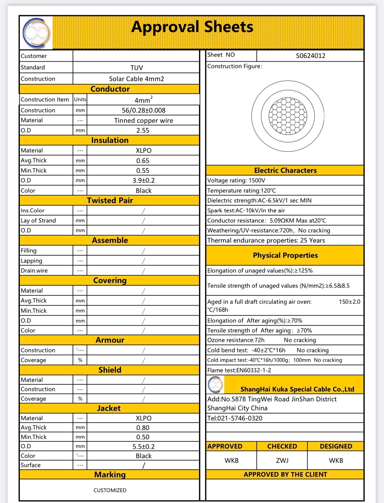Cable DC/ Dây điện DC 1x4mm  Shanghai Kuka Cable 1500VDC [Chính hãng]