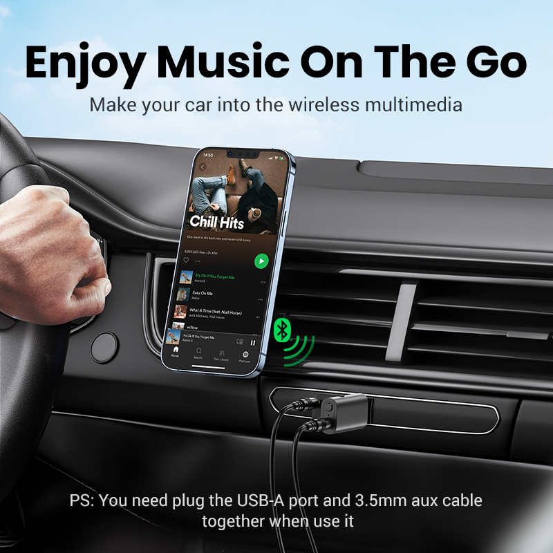 UGREEN Bluetooth 5.1 Transmitter Receiver 2 in 1 Wireless USB Bluetooth Adapter Built-in Microphone 3.5mm Audio Bluetooth Dongle Driver Free for TV, Home Stereo, Car Stereo, Headphones, Speakers, PC