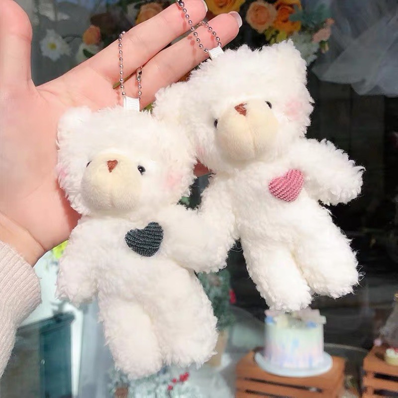 Móc khoá Gấu bông trắng tim