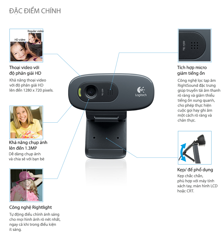 Webcam Logitech C270 HD 720P - Hàng Chính Hãng