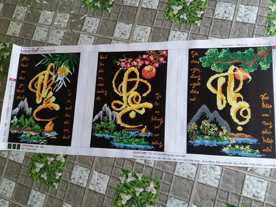 Tranh đính đá Phúc Lộc Thọ LV018 (120x50cm) - chưa đính đá