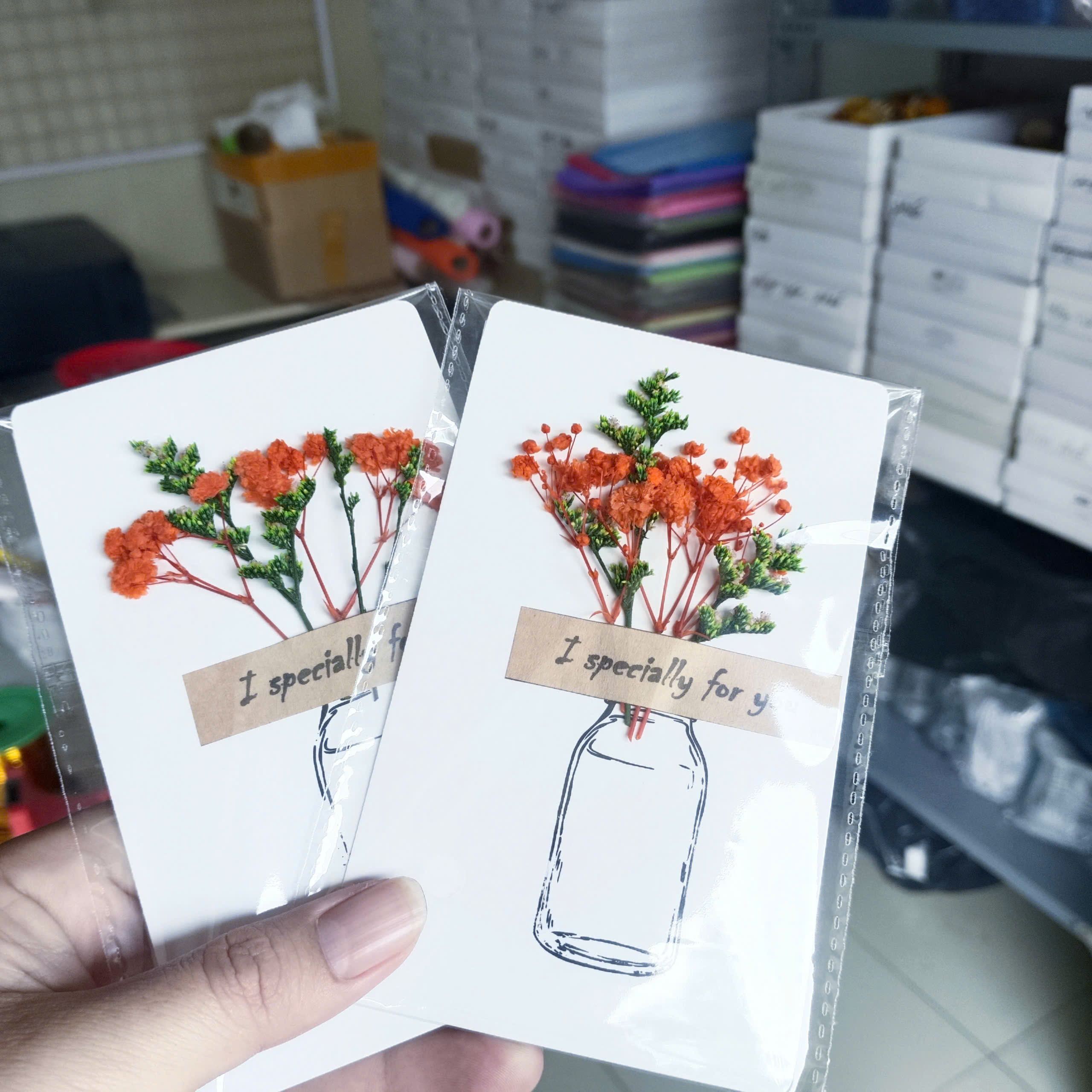 combo 5 thiệp hoa khô - hoa khô 100%, hàng thủ công, quà tặng, ngày lễ, lưu niệm