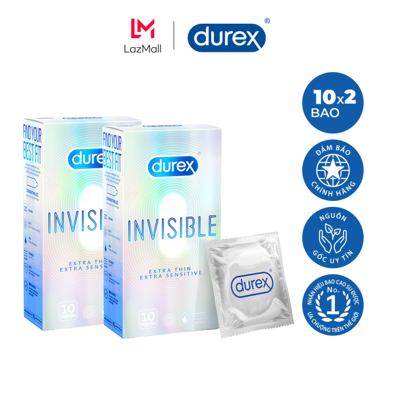 Combo 2 Bao cao su Durex Invisible Extra Thin Extra Sensitive Hộp 10 Bao - 2 hộp 20 bao