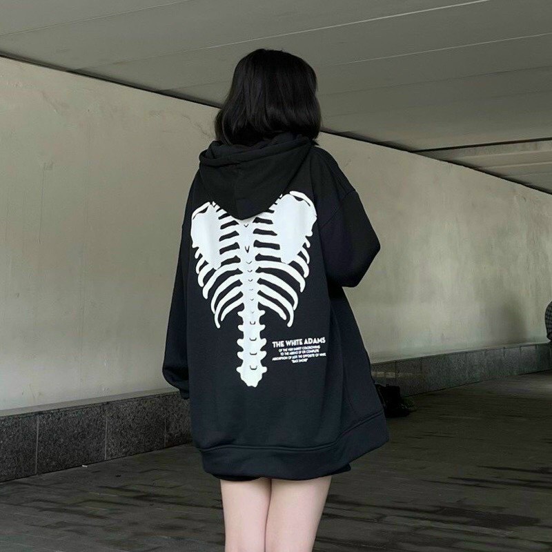Áo Khoác Hoodie Chùm Đầu Unisex Phối Bộ Xương Nón Rộng Beautifull Phong Cách Trẻ 2022
