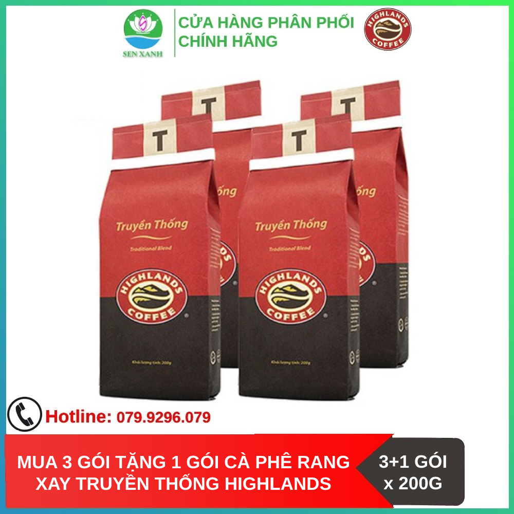 [SenXanh CAFE]  Mua 3 gói tặng 1 gói Cà phê Rang xay Truyền thống Highlands Coffee 200g
