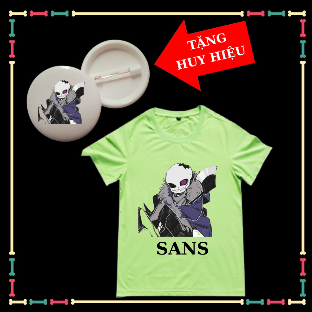 Áo thun Biệt Đội Gangster trẻ em- Áo thun ngắn tay Undertale Sans siêu ngầu, kèm huy hiệu Sans