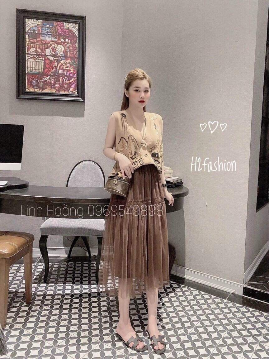 Chân váy lưới xếp li 2 tầng