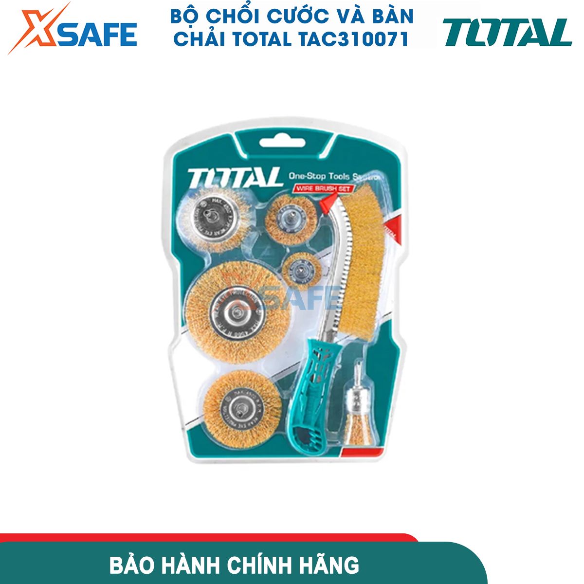Bộ 7 bánh cước và chổi TAC310071 gồm chổi cước, bàn chải thép, bánh cước nhiều kích thước, dùng chà, mài nhẵn, tẩy cặn, tước sơn, đường hàn