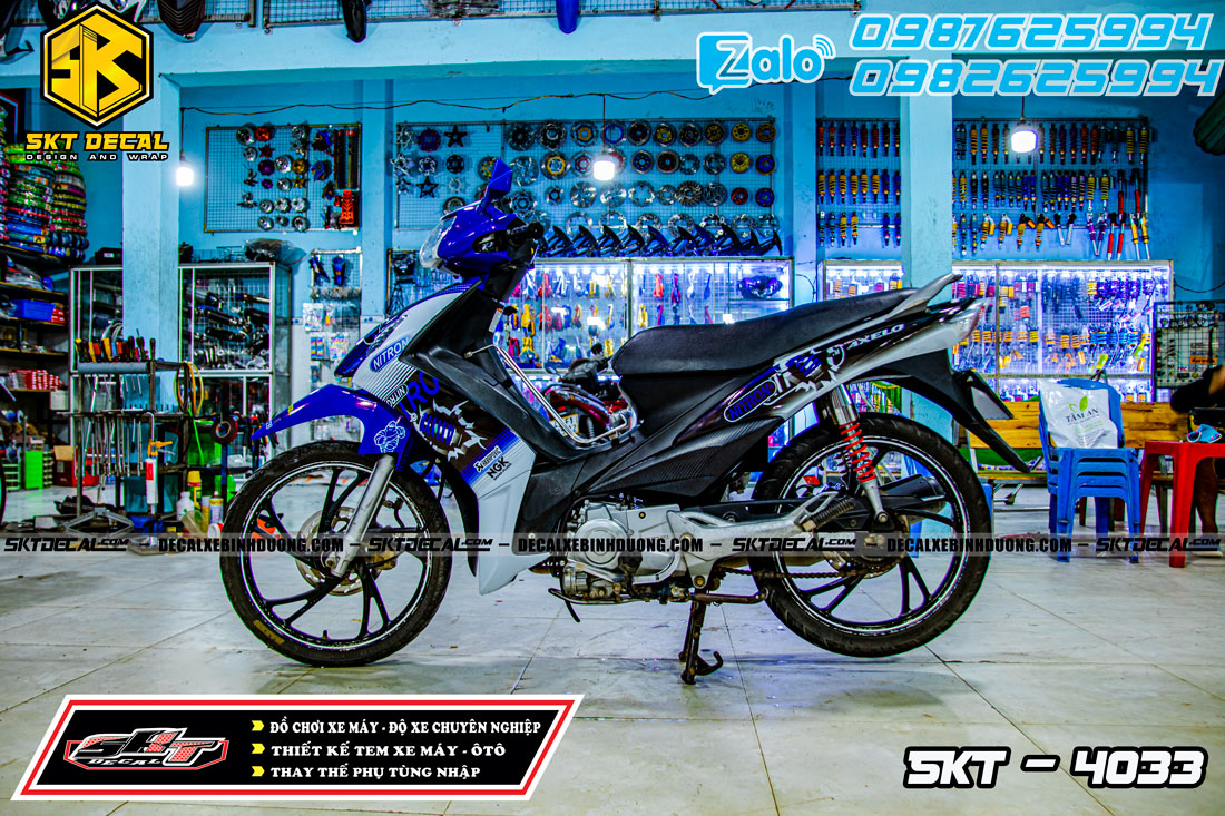 tem trùm axelo xanh trắng đen nitron cây phuộc