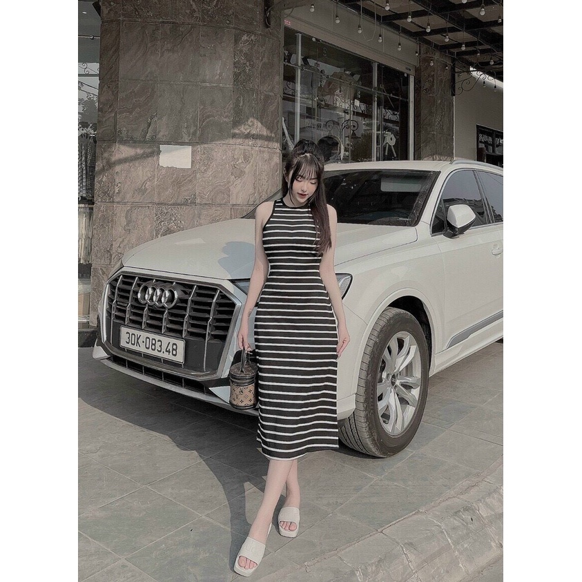 Đầm body sọc ba lỗ dài thun co giãn