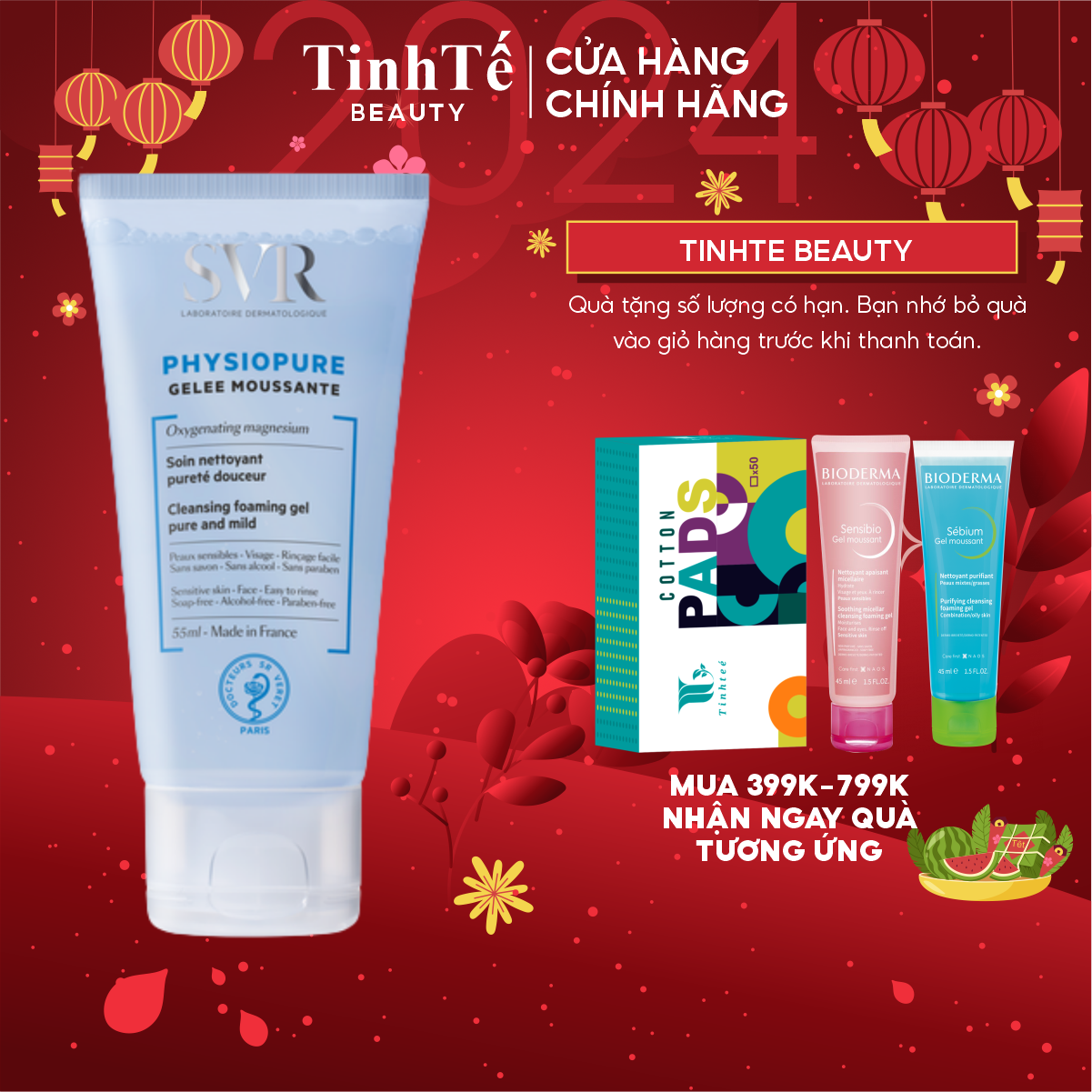 Gel rửa mặt dành cho da nhạy cảm svr physiopure gelee moussante 55ml/200ml