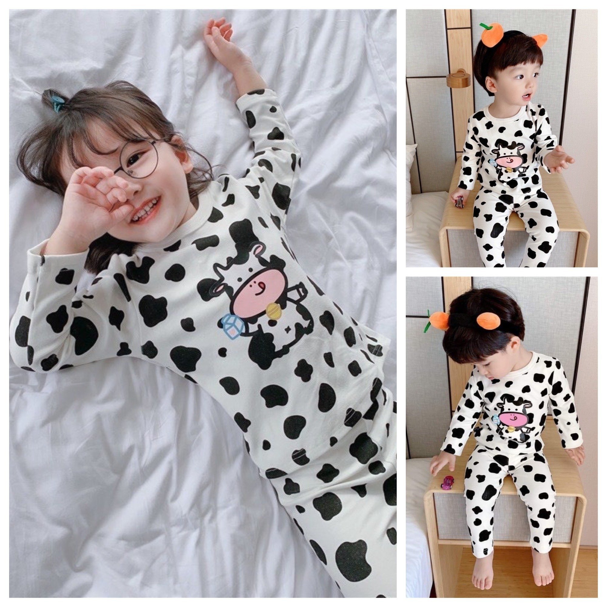 [Hoàn tiền  6%] Đồ bộ quần áo dài tay cho bé hình bò sữa dễ thương TB52