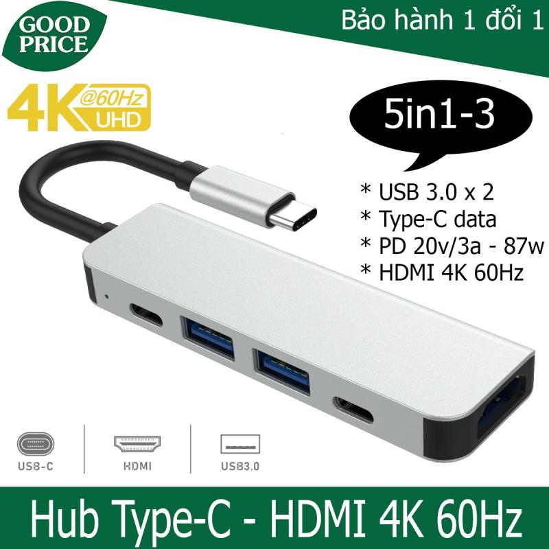 Bảng giá Hub USB C/ Type-C 5 Cổng HDMI 4K 60Hz/ USB 3.0/ Type-C/ PD 50538 - 5in1-3 60Hz Phong Vũ
