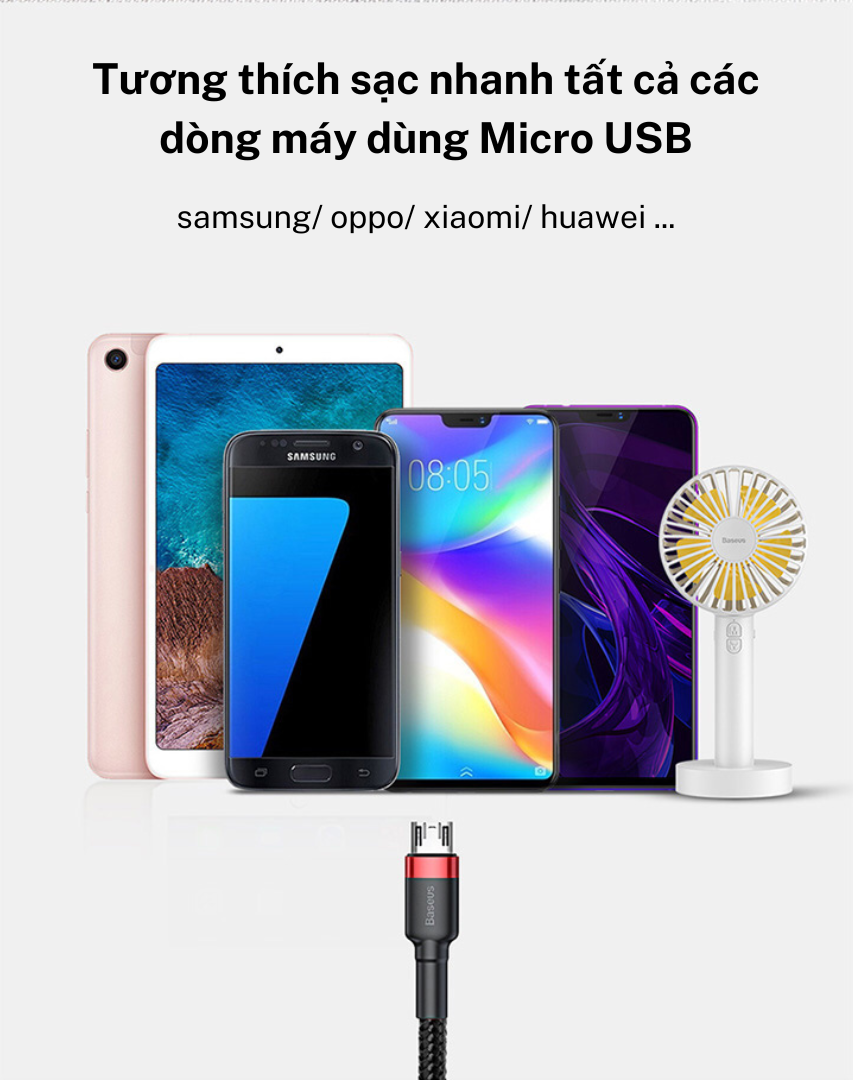 Cáp Sạc Nhanh Micro USB 2.4A Baseus Dây Sạc Nhanh Micro USB Bọc Dù Cáp Sạc Nhanh Micro USB Bọc Dù