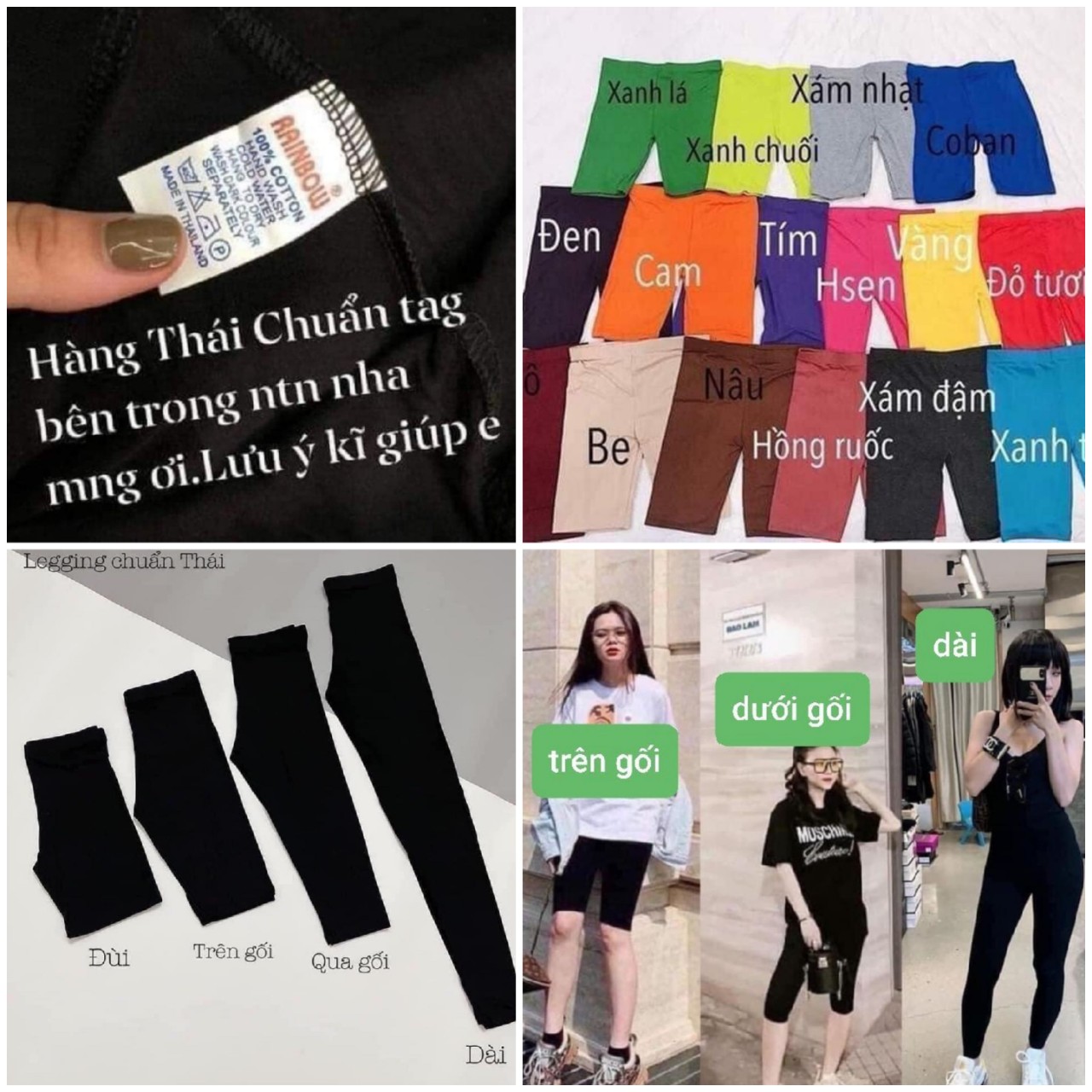 (40-72kg) Quần legging nữ ngố trên gối RAINBOW thái lan (legging nữ thun thái)