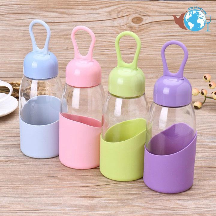 [HCM]Bình thủy tinh đựng nước hình giọt nước nắp dây xách