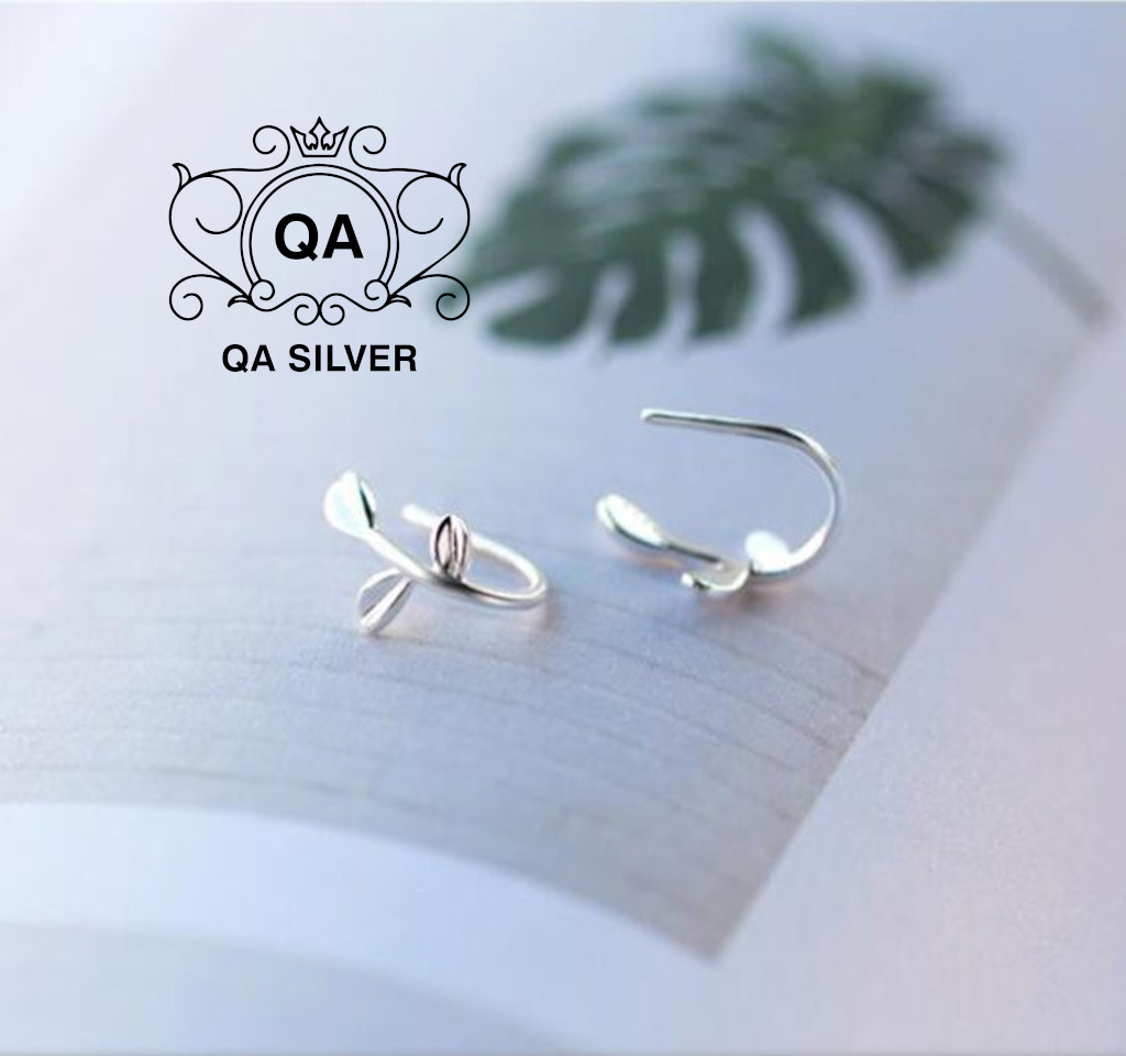 Khuyên tai bạc 925 lá oliu móc bông nguyệt quế nữ kẹp vành S925 LEAF QA SILVER Earrings EA170512