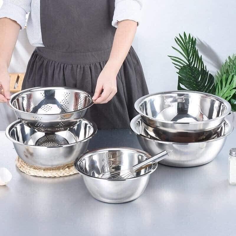 SET 5 MÓN RỔ VÀ THAU INOX ĐA NĂNG