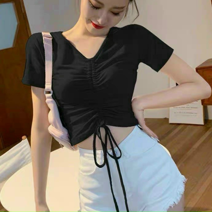 Áo croptop tay ngắn rút dây