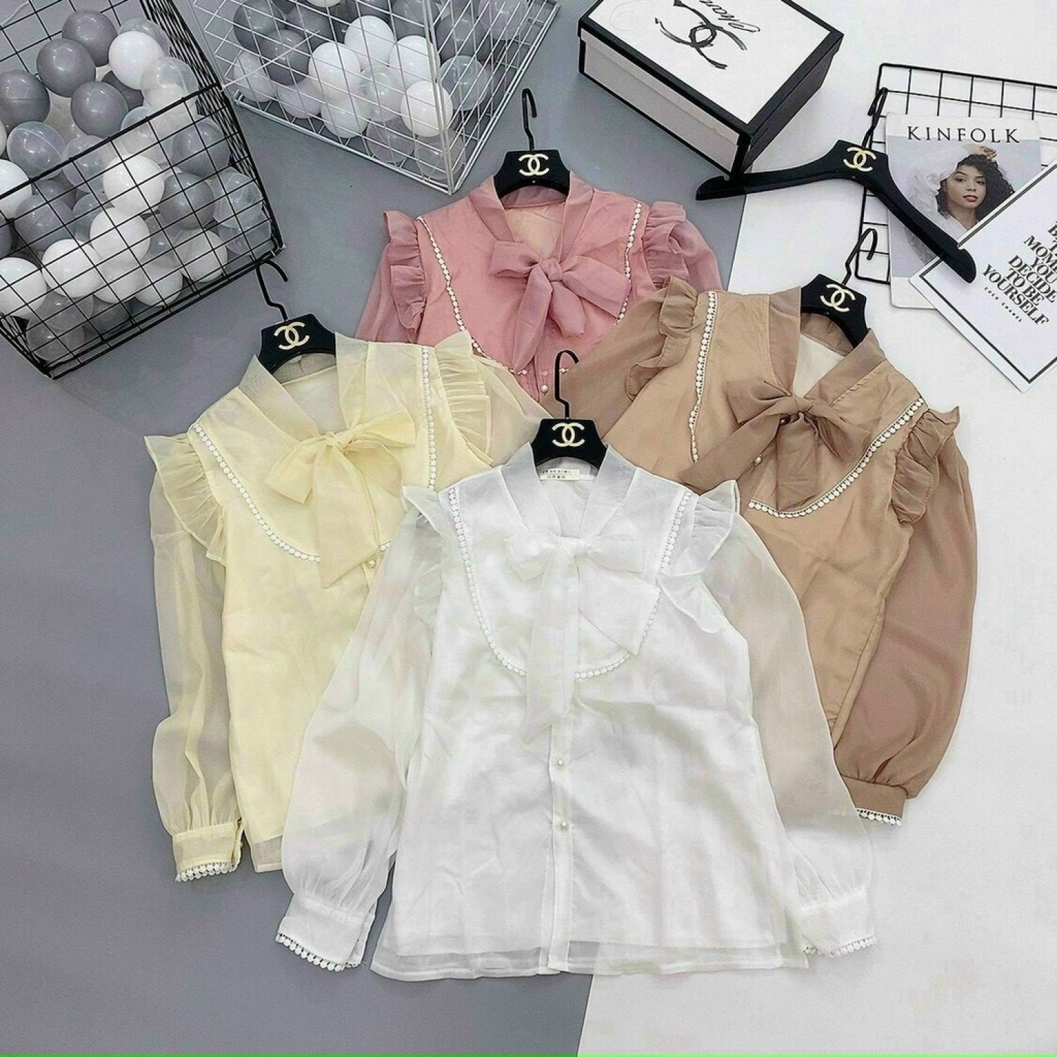 Áo sơ mi nữ cổ nơ vai bèo