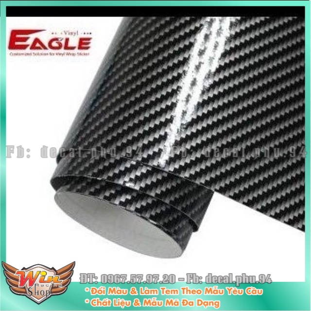Decal Carbon 3D bóng keo cacbon decal các bon 30x50