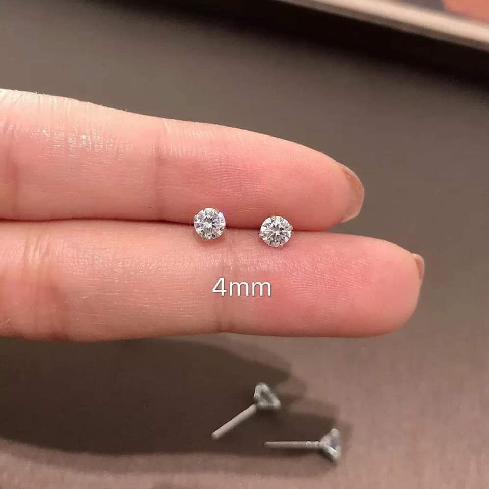 1 chiếc nụ tai bạc đá trắng cỡ 4mm