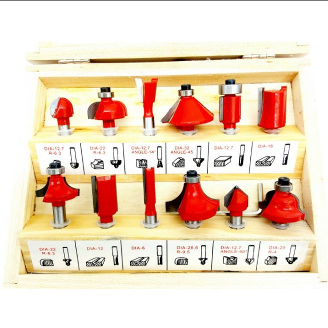 mũi phay gỗ nhỏ cốt 6.3mm hợp 12 cái