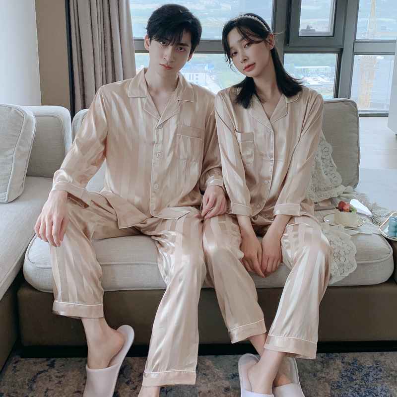 Đồ Ngủ Satin Lụa Dài Tay Cao Cấp - Đồ Đôi Lụa Gấm Mặc Nhà Nam Nữ - IVY614