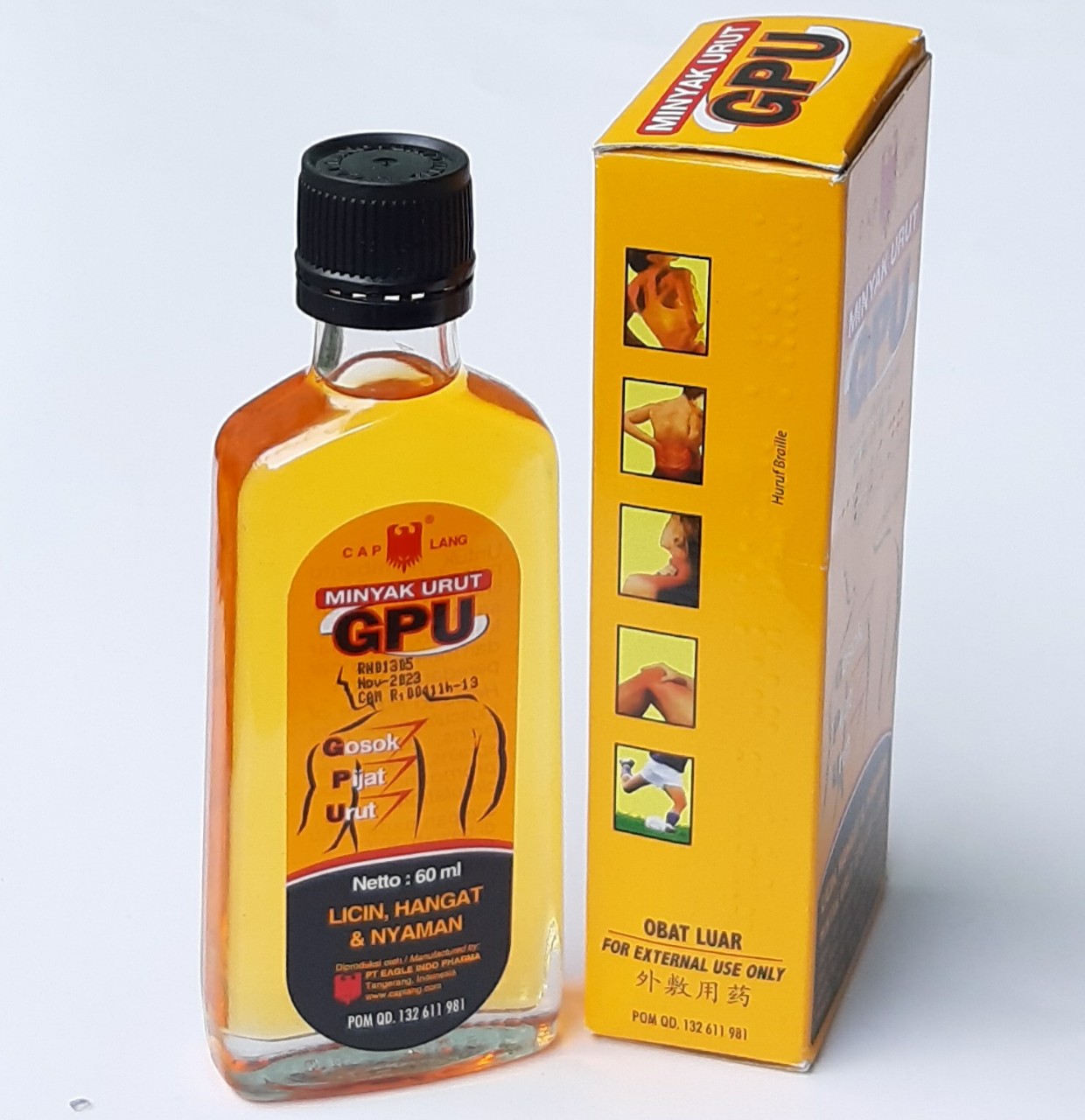 [HCM] Dầu nóng xoa bóp Minyak Urut GPU Indonesia Net: 60ml Bong gân, vết bầm tím và thúc đẩy quá trình lưu thông máu