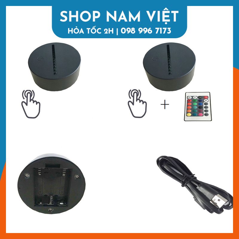 Đế Đèn LED 3D 16 Màu Cảm Ứng + Remote (không kèm tấm mica)
