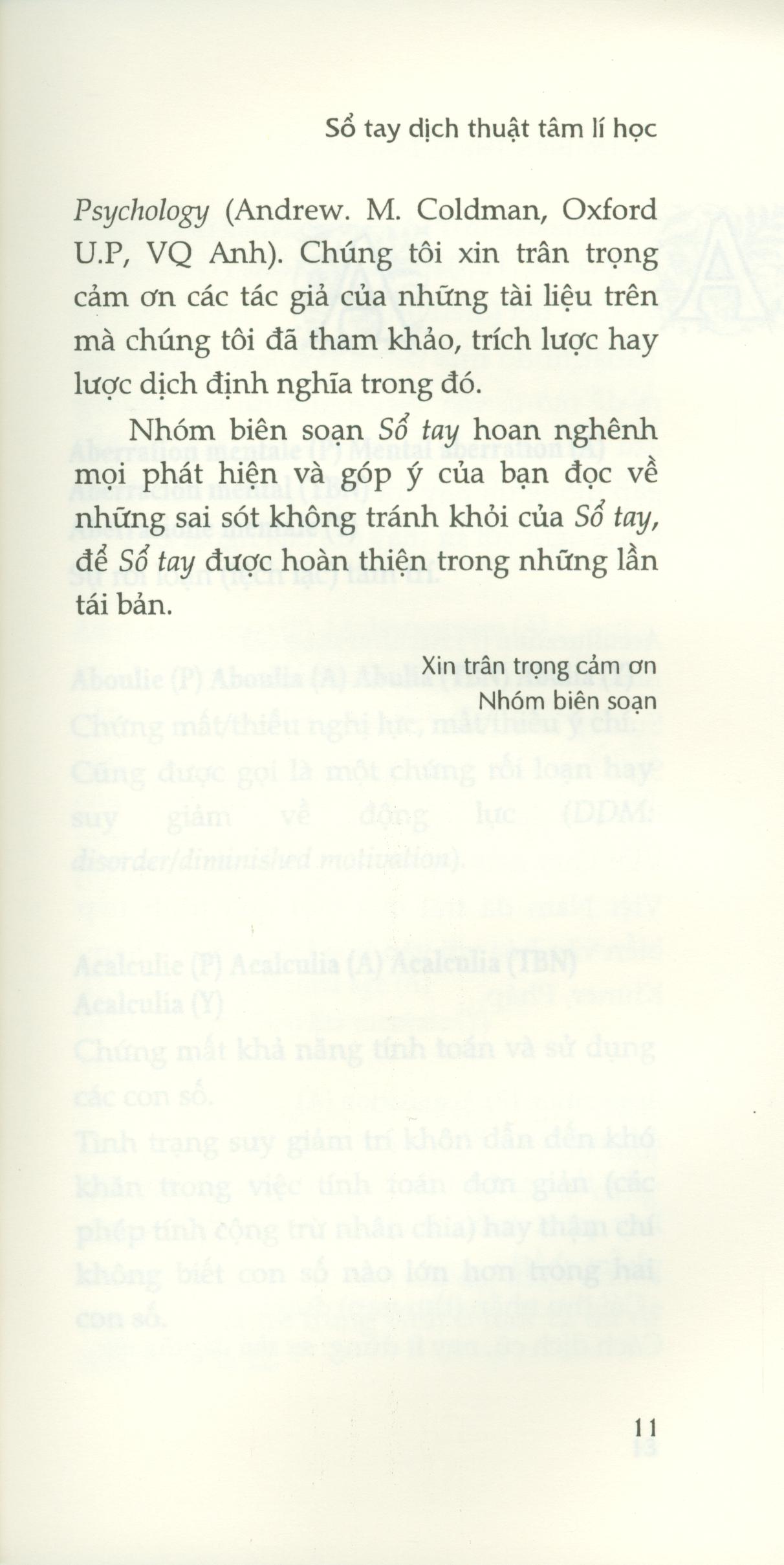 Sổ Tay Dịch Thuật Tâm Lí Học