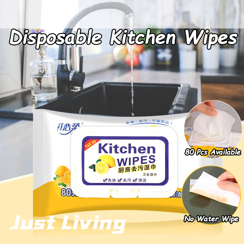 JustLiving 80 cái Khăn lau khử mùi nhà bếp dùng một lần Khăn ướt nhà bếp