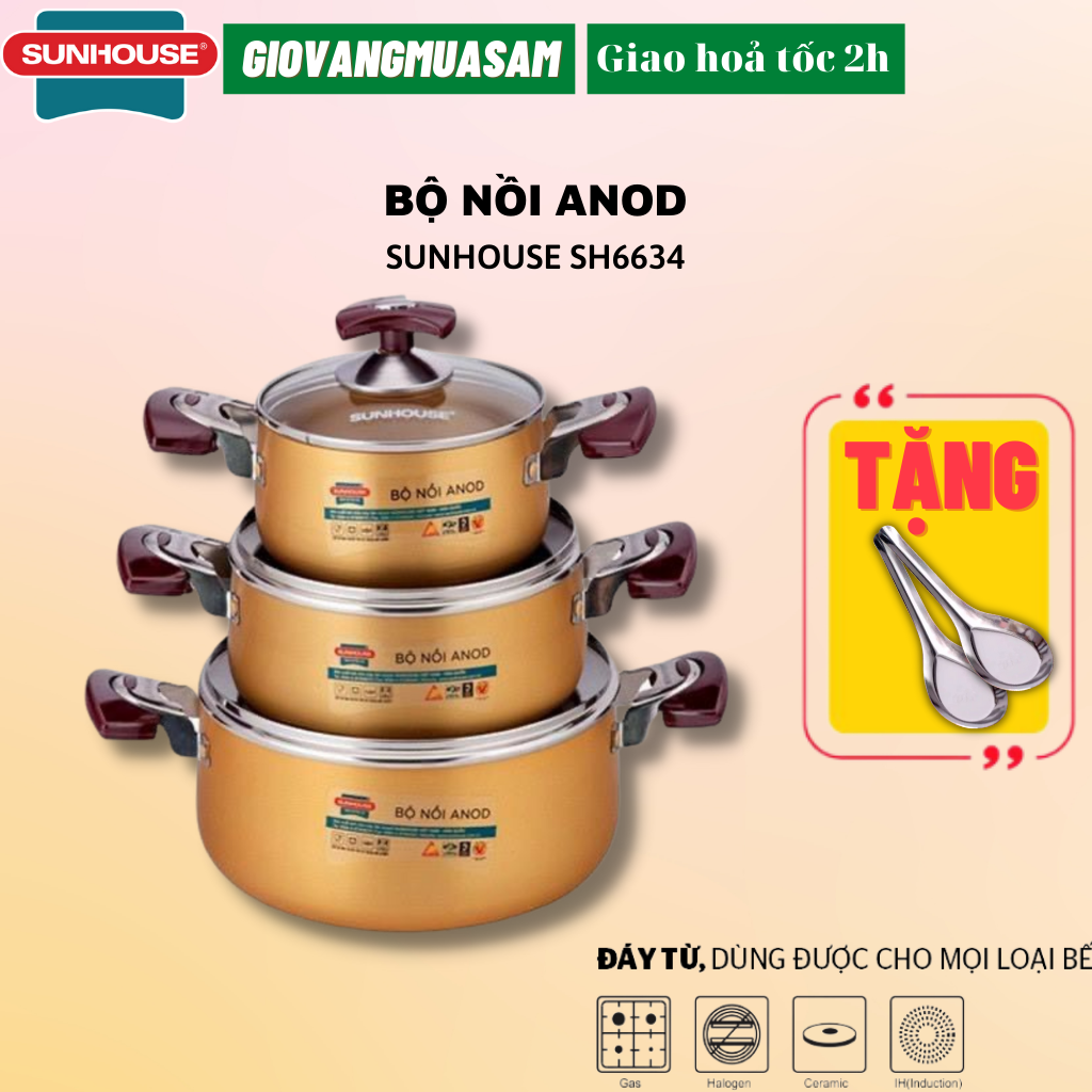 Bộ 03 nồi Anod Sunhouse SH6634 + TẶNG Sét 2 chiếc bút bi
