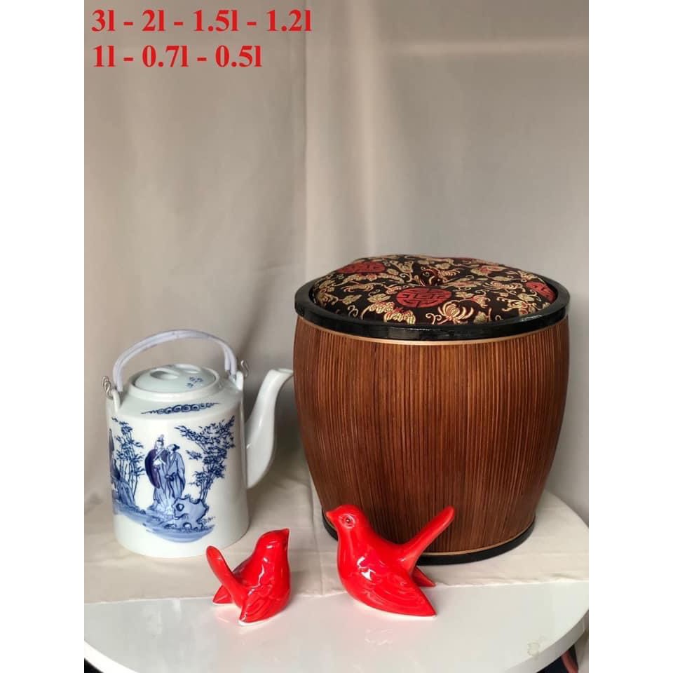 Giỏ ủ ấm tích bát tràng vỏ nâu vải gấm hoa hàng chuẩn bát tràng cao cấp - trung hanh bat trang ceramics