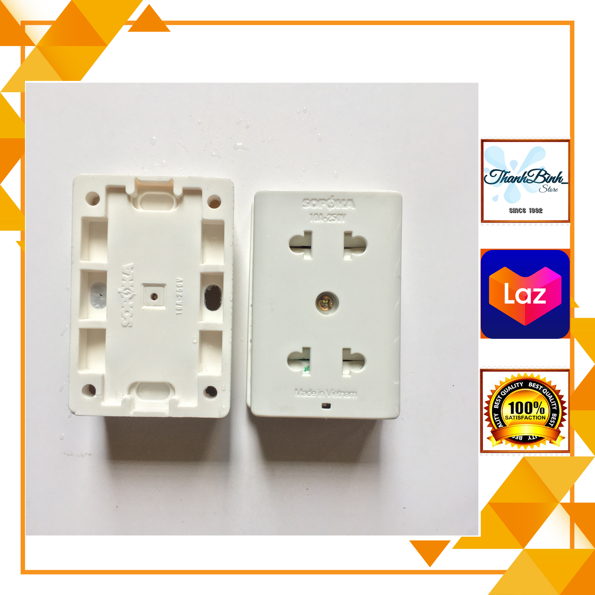 Ổ cắm nổi đôi/ 2 ổ cắm có nắp che/ chống cháy sopoka e12
