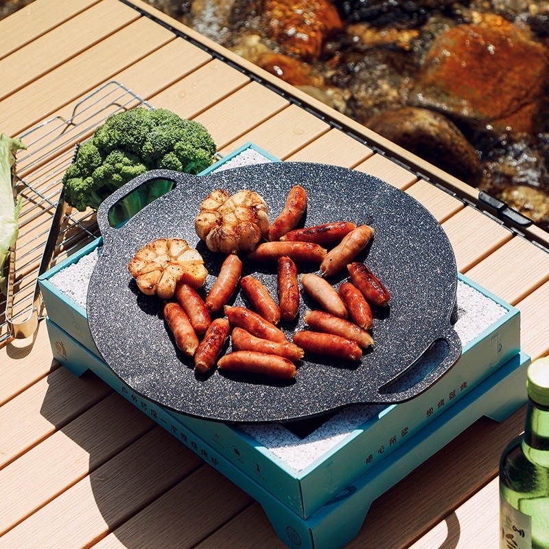 Baking pan non oil material aluminum alloy coating maifan stone anti-adhesive, pan stone barbecue Korean