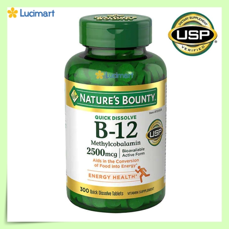 [HCM]Vitamin B-12 Nature’s Bounty 2500 mcg 300 viên hòa tan nhanh (hạn dùng 2023) cao cấp