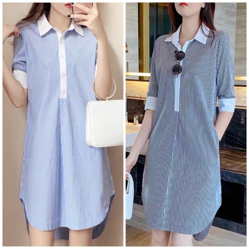 Đầm sơ mi sọc 2 màu